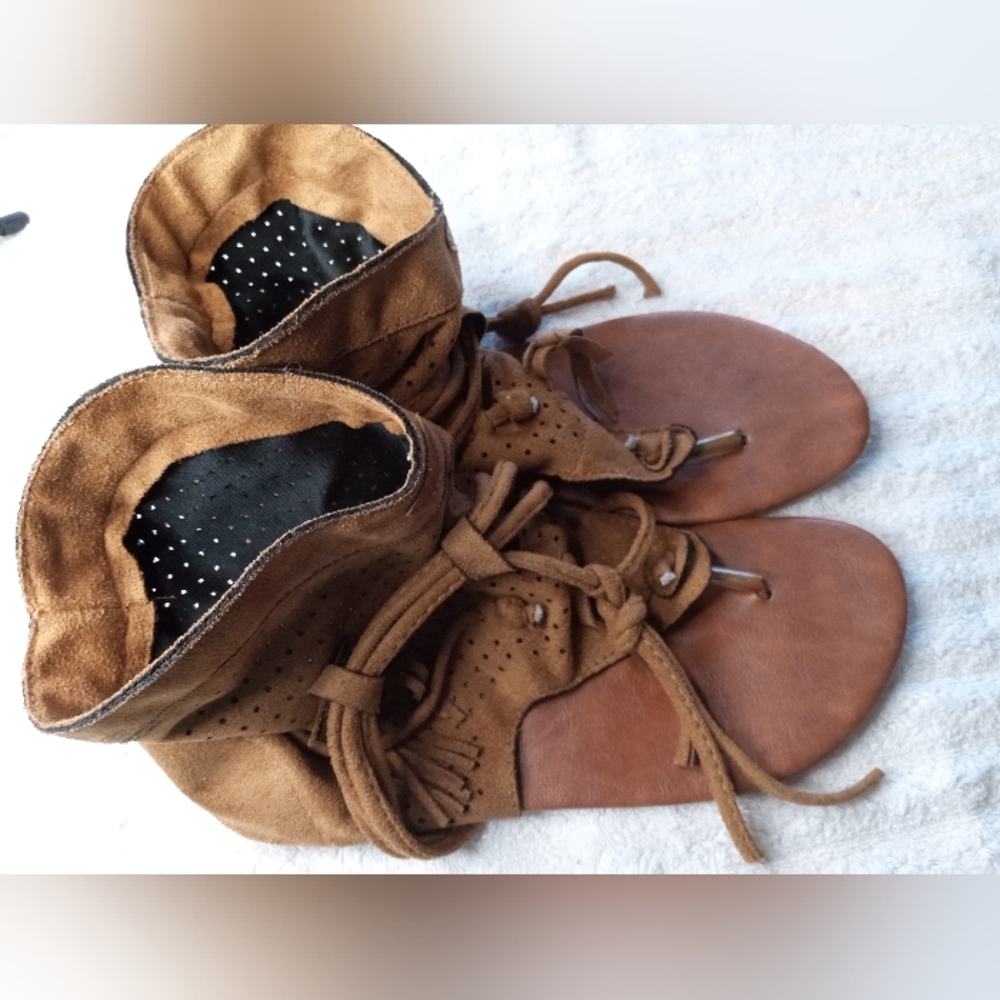 Leather Open Toe Bootie Sandals